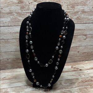 Premier Designs Elegant Black Silver Tiger Eye Glass Beaded Necklace